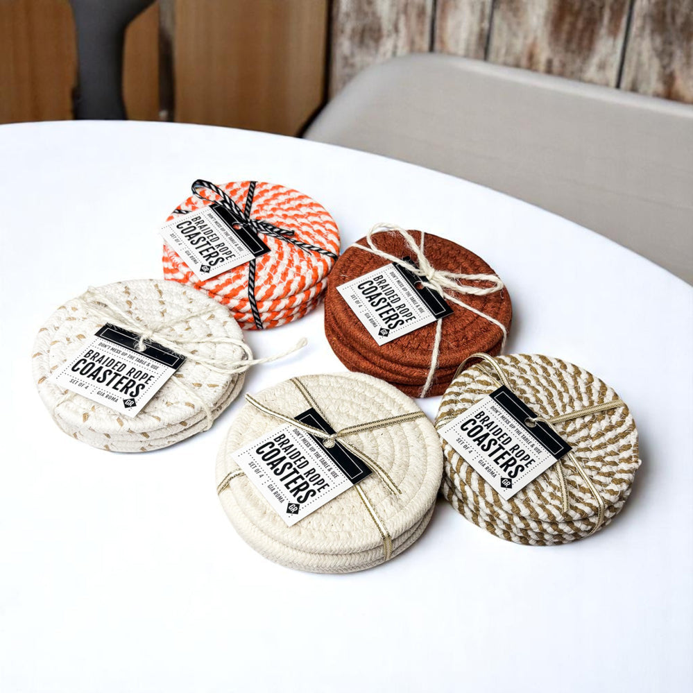 Fall Coffee Bar Decor Braided Coaster Set
Autumn Table Setting Protection Accessories
Halloween Kitchen Counter Spiral Coasters